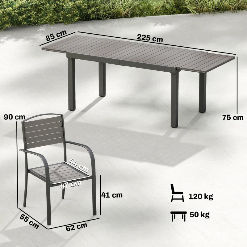 Nancy's Sarno Tuinset - 7-Delige Tuintafel Set - Tuinmeubelset - Uitschuifbare tafel - Grijs - Aluminium