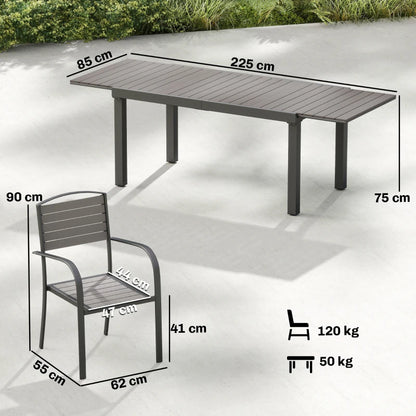 Nancy's Sarno Tuinset - 7-Delige Tuintafel Set - Tuinmeubelset - Uitschuifbare tafel - Grijs - Aluminium