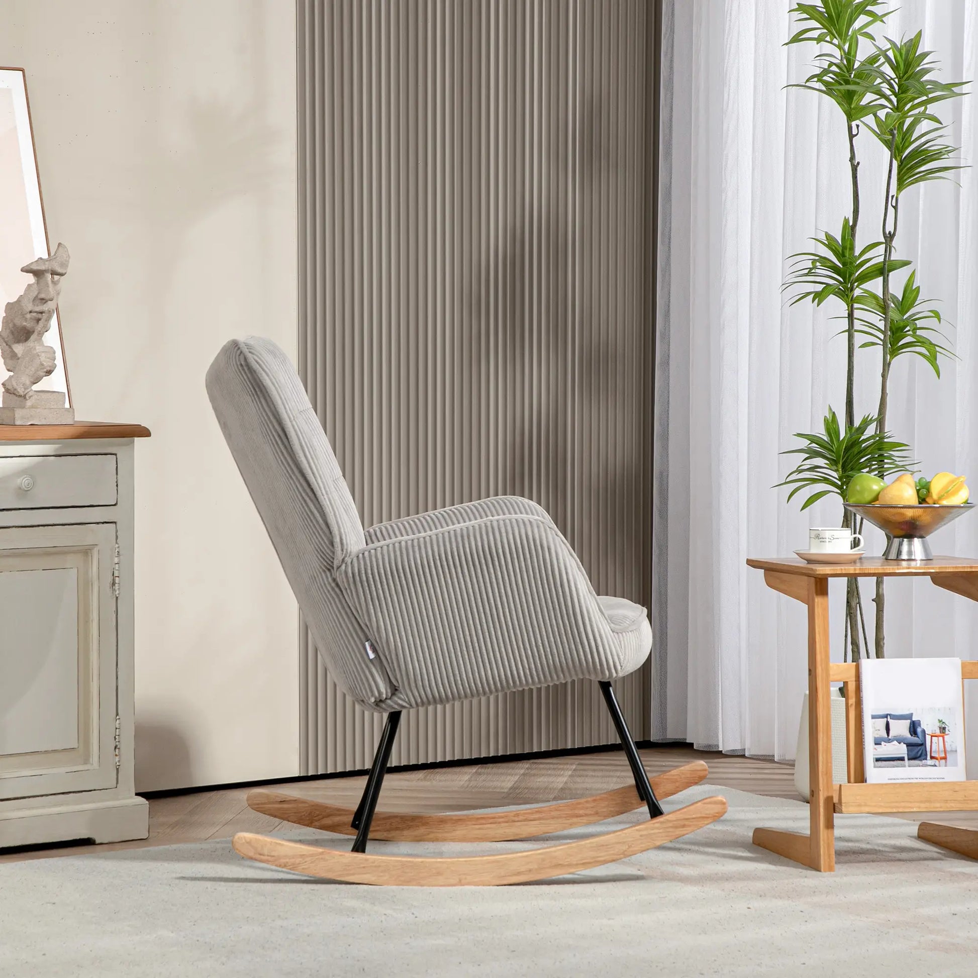 Nancy's Alvendre Schommelstoel - Loungestoel - Relaxstoel - Grijs - Ribfluweel