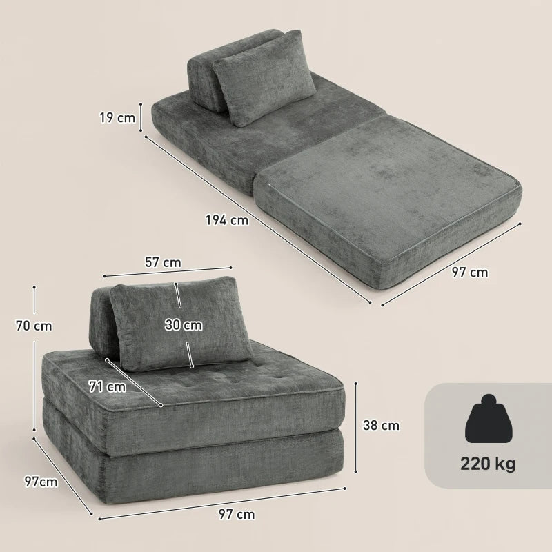 Nancy's Stanghella Slaapbank - Slaapstoel - Logeerbed - Grijs - Chenille