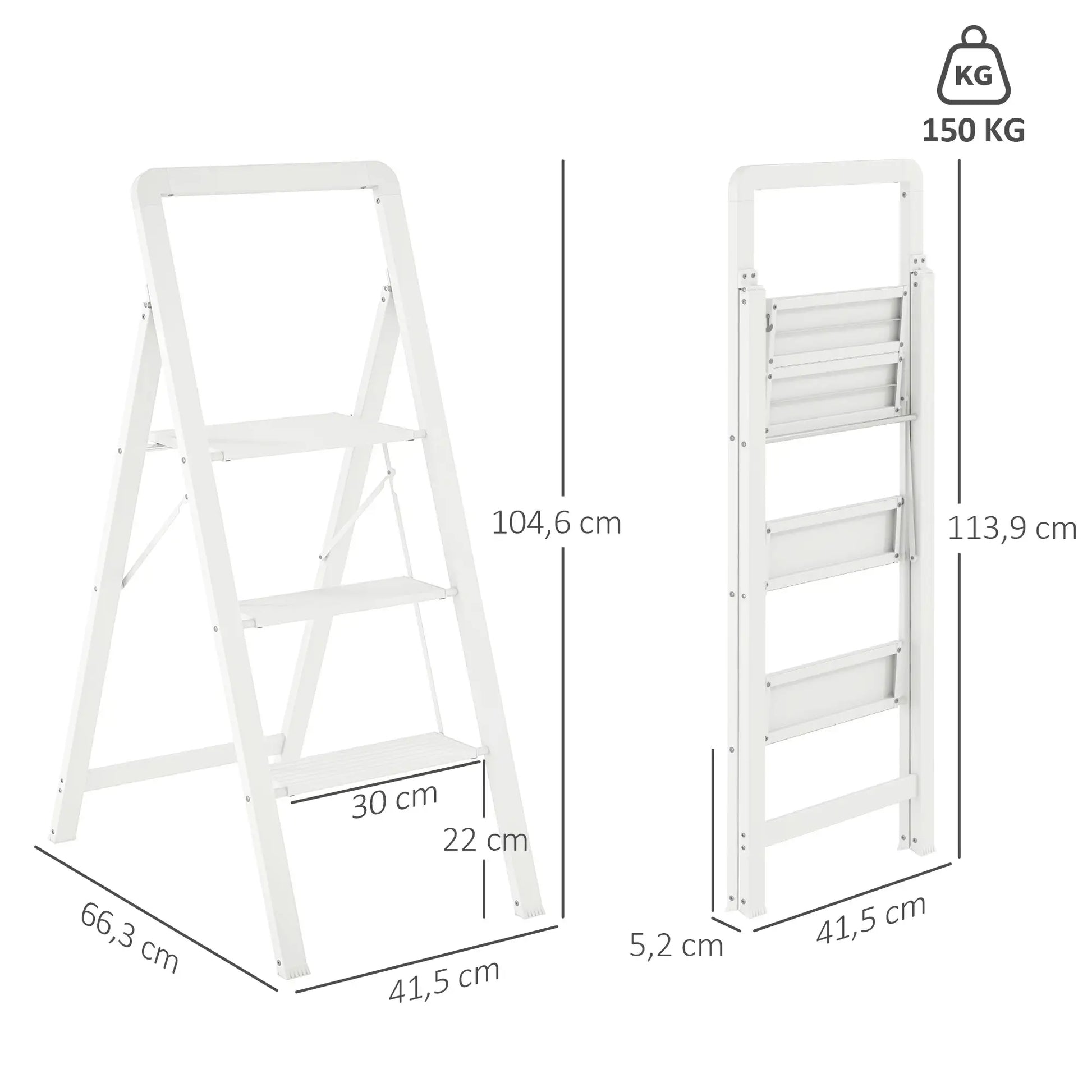 Nancy's Furore Ladder - Trap - Opvouwbaar - Wit - Aluminium - ± 65 x 40 x 105 cm