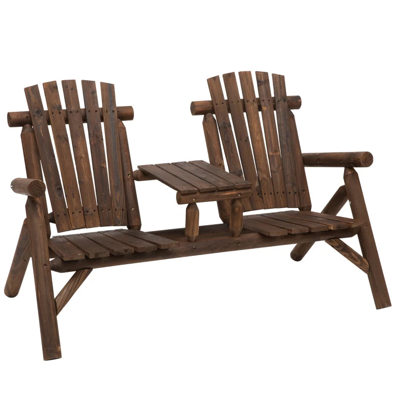 Nancy's Riccione Tuinbank - Loungebank - Balkonbank - 2 Stoelen met tafel - Bruin - Dennenhout - ± 155 x 90 x 105 cm