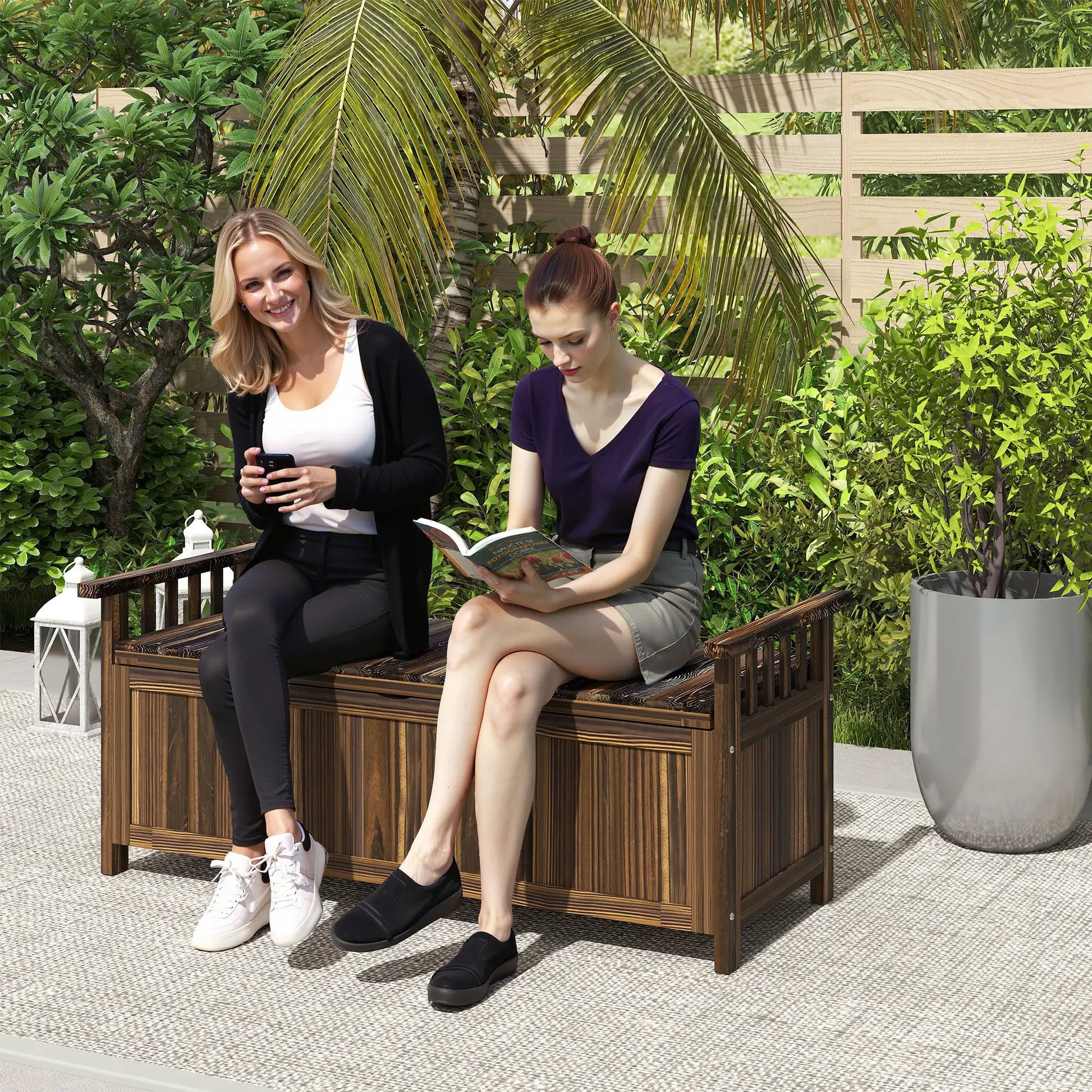 Nancy's Garga Tuinbank met Opbergruimte - Houten Tuinbankje - Dennenhout - ± 130 x 55 x 55 cm