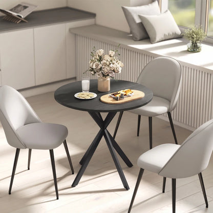 Nancy's Travo Eettafel rond - Ronde eettafel met houtlook - Zwart - Spaanplaat / Staal - Ø80 x 75H cm
