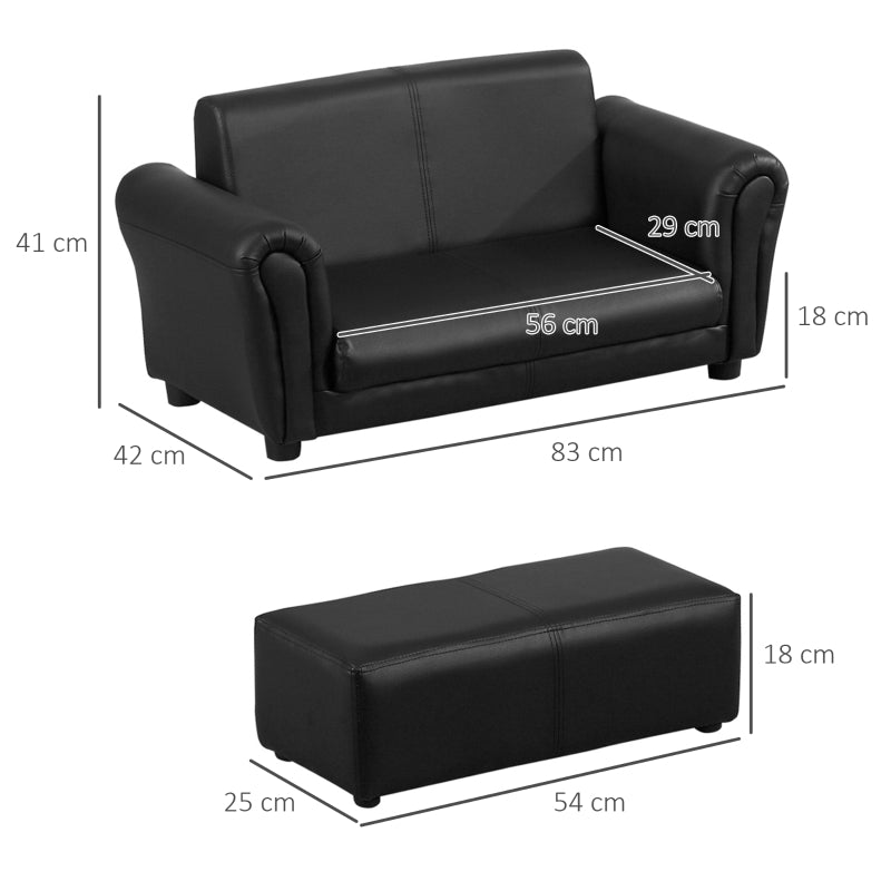 Nancy's Zorro Kinderbank Met Voetenbank - Kinderfauteuil - 2-Delige Set - Zwart