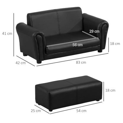 Nancy's Zorro Kinderbank Met Voetenbank - Kinderfauteuil - 2-Delige Set - Zwart