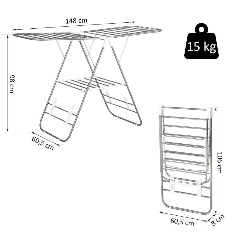 Nancy's Eulalia Wasrek - Droogrek - Verstelbaar - Anti-slip - Zilver / Wit