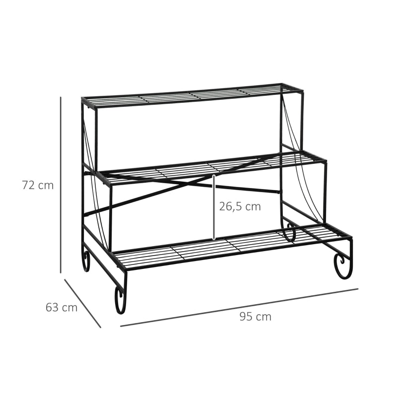 Nancy's Jaen Plant rack - Support à fleurs - Escaliers végétaux - Escaliers fleuris - Noir - ± 95 x 65 x 70 cm