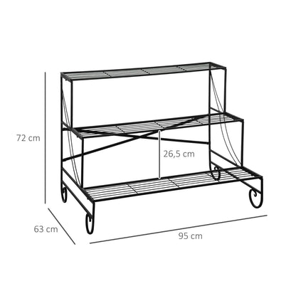 Nancy's Jaen Plant rack - Support à fleurs - Escaliers végétaux - Escaliers fleuris - Noir - ± 95 x 65 x 70 cm