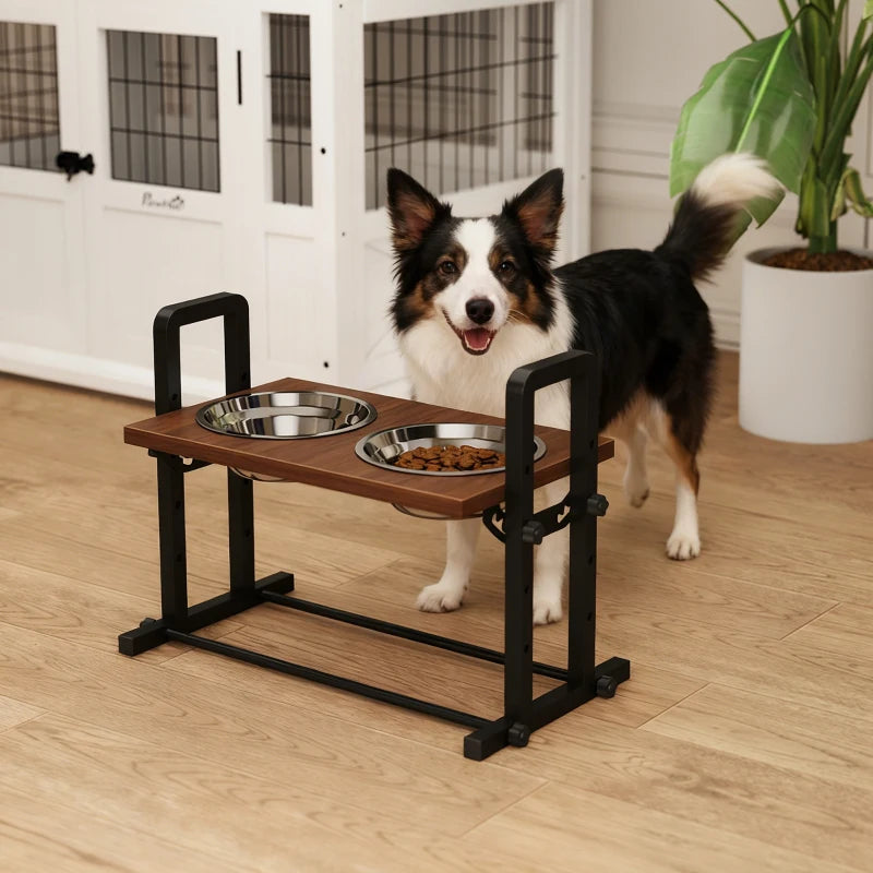 Nancy's Pescara Voerbank - Hondenvoerbak - Drinkbak - In hoogte verstelbaar - Zwart / Bruin - ± 50 x 25 x 35 cm