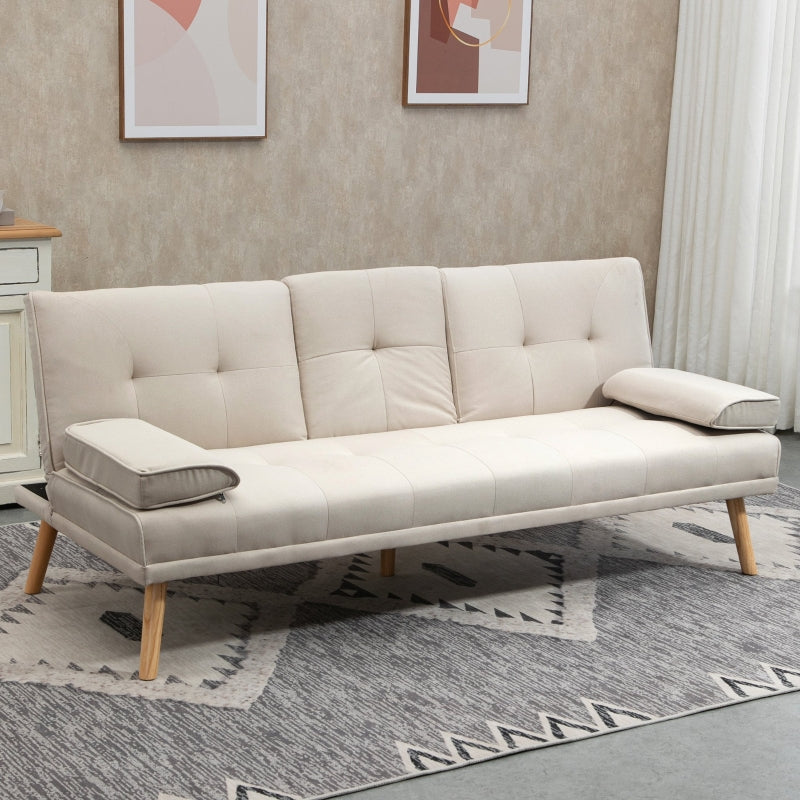Nancy's Bellevue sofa bed, 3-seater sofa, sofa bed with folding table, fabric sofa with linen look, sofa bed with cup holder, in Scandi design, beige