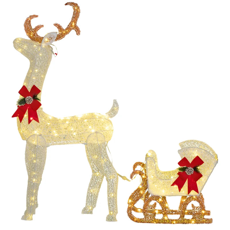 Nancy's Sanfins Rendier en Slee - Kerstdecoratie met LED-Verlichting - Arrenslee met Licht - Verlicht Rendier