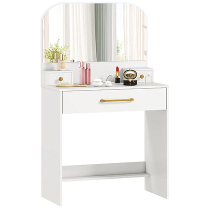 Nancy's Ponsacco Make Up Tafel - Kaptafel - Make-Up Tafel met Spiegel - Wit - 80 x 40 x 135 cm