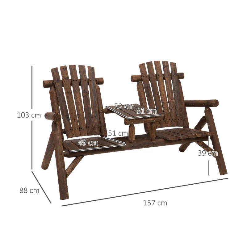 Nancy's Riccione Tuinbank - Loungebank - Balkonbank - 2 Stoelen met tafel - Bruin - Dennenhout - ± 155 x 90 x 105 cm