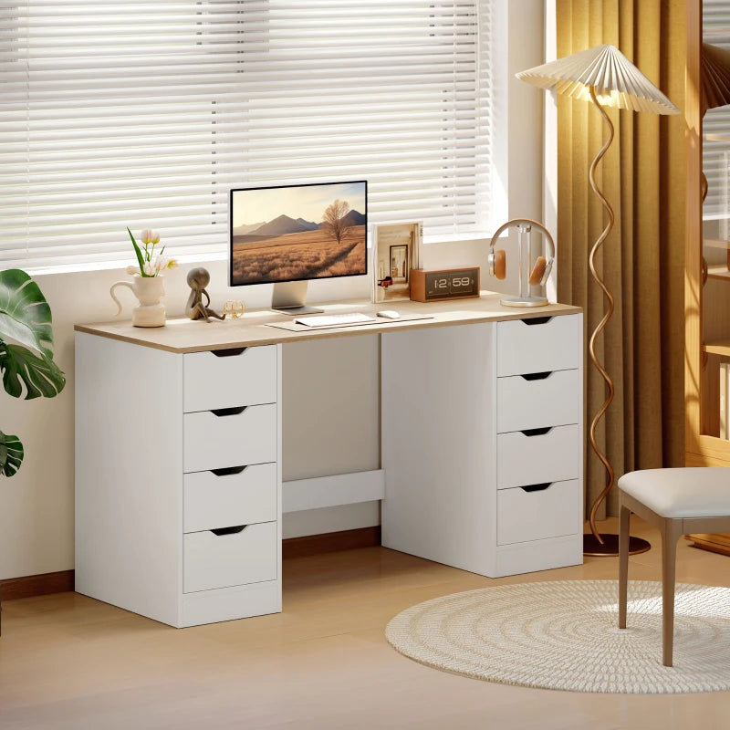 Nancy's Ossana Bureau - Computertafel - Met Lades - Wit / Natuurlijk hout - ± 140 x 55 x 75 cm