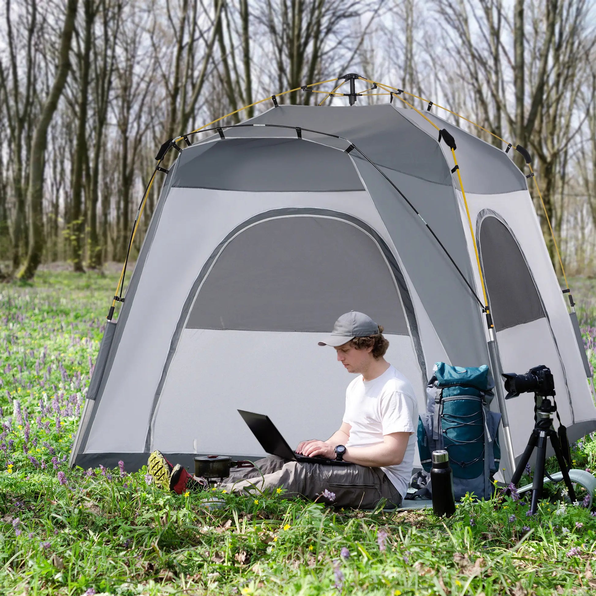 Nancy's Ghedi Kampeertent - Campingtent - Koepeltent - Grijs - 240 x 240 x 200 cm