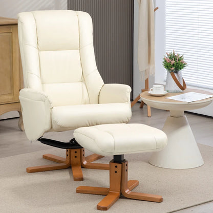 Nancy's Creixomil Relaxfauteuil - Relaxstoel - Ligstoel - Verstelbare Rugleuning - Schommelfunctie -Met Voetenbankje - Roomwit - Kunstleer / Hout