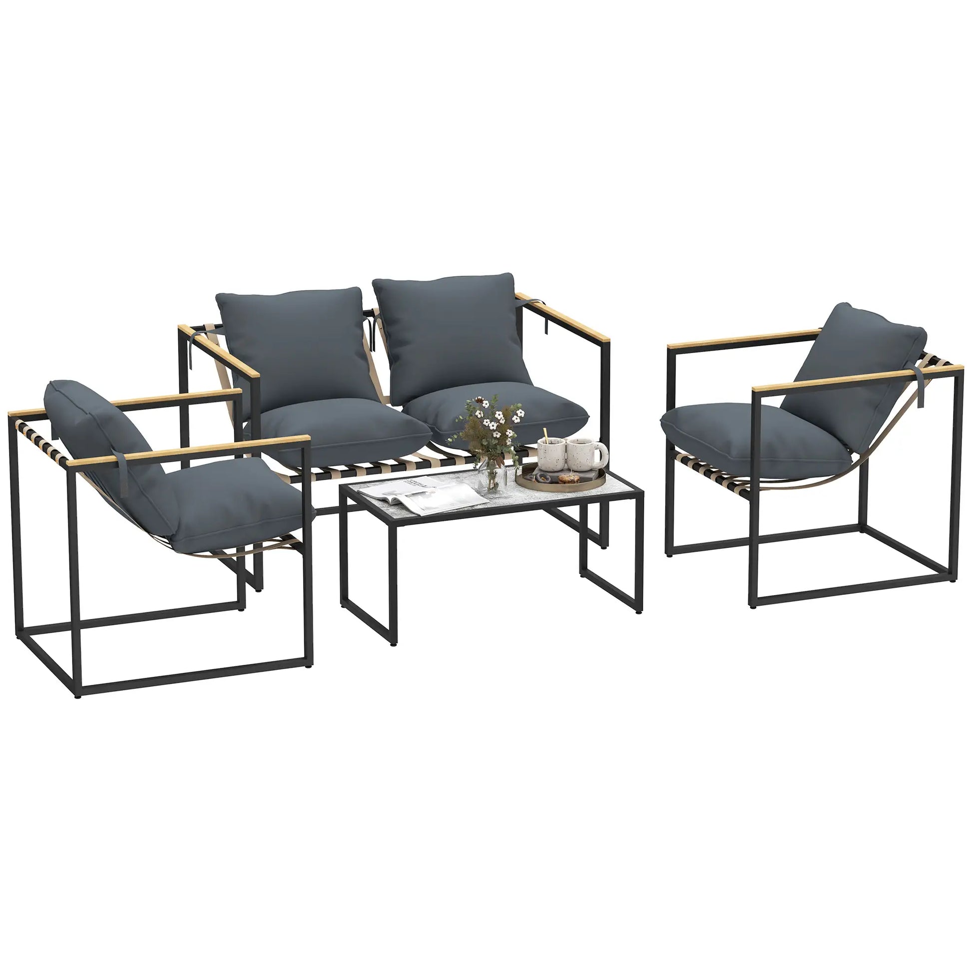 Nancy's Longra Loungeset 4-Delig - Tuinset - Tuinmeubelset - Grijs / Zwart/ Bruin