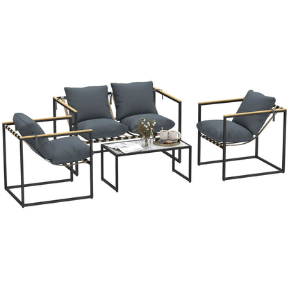 Nancy's Longra Loungeset 4-Delig - Tuinset - Tuinmeubelset - Grijs / Zwart/ Bruin