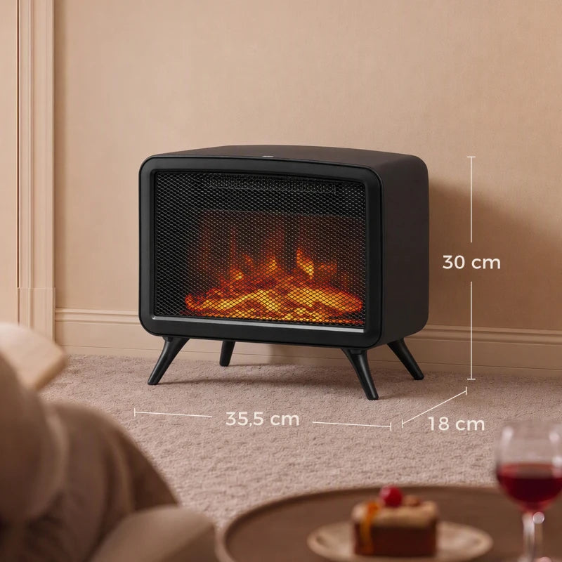 Nancy's Vallerano Elektrische Haard - Tafelhaard - Vrijstaand - Instelbare Thermostaat - Vlammen-effect met LED - Zwart