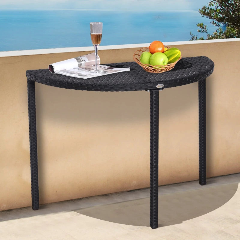 Nancy's Teloes Balkontafel - Terrastafel - Tuinatafel - Half rond - Zwart - Rotan - ± 100 x 50 x 75 cm