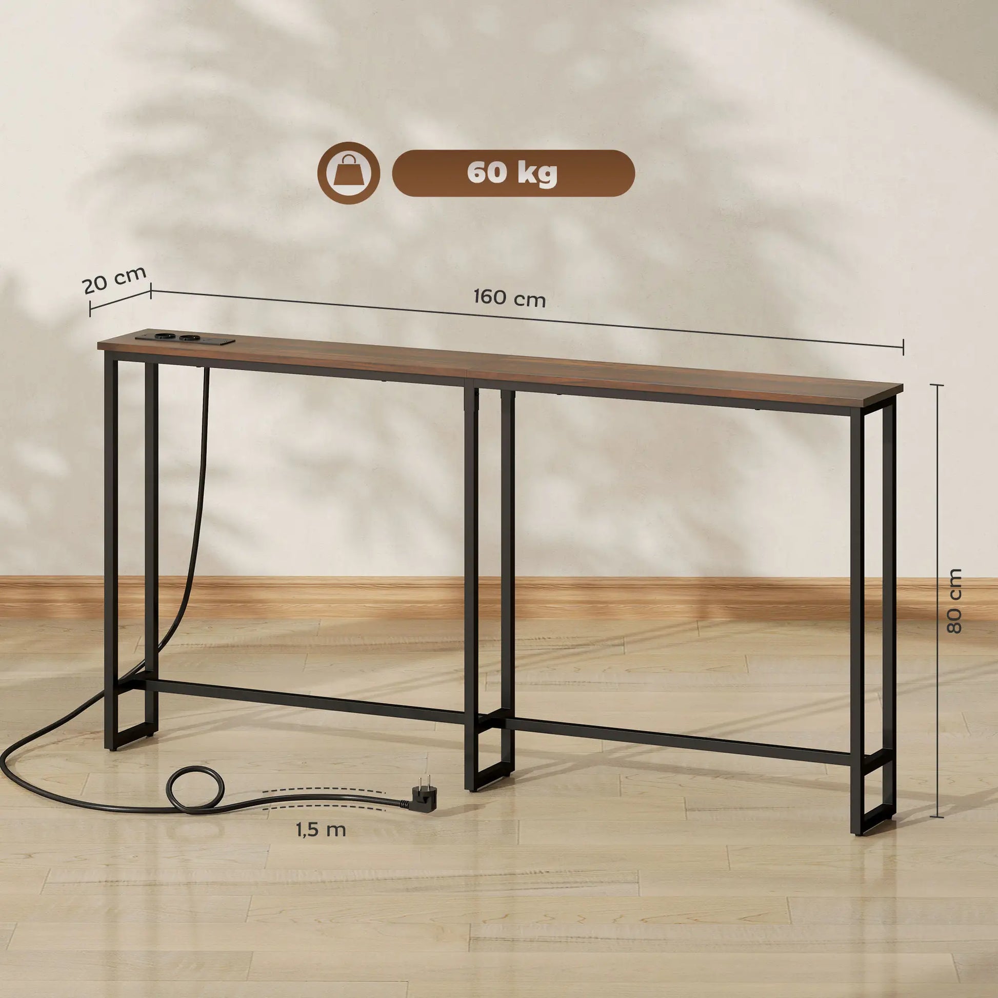Nancy's Desio Sidetable - Bijzettafel - Consoletafel - Bruin - 160 x 20 x 80 cm