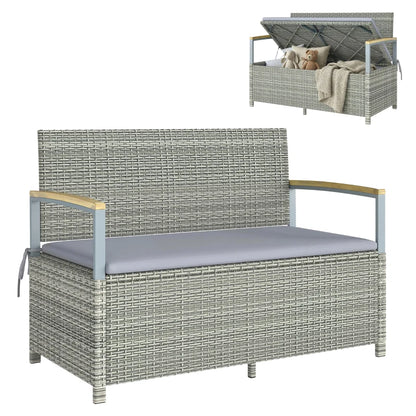 Nancy's Salorno Tuinbank - Parkbank - Bank voor buiten - Grijs / Natuurlijk hout - Rotan - ± 120 x 60 x 85 cm