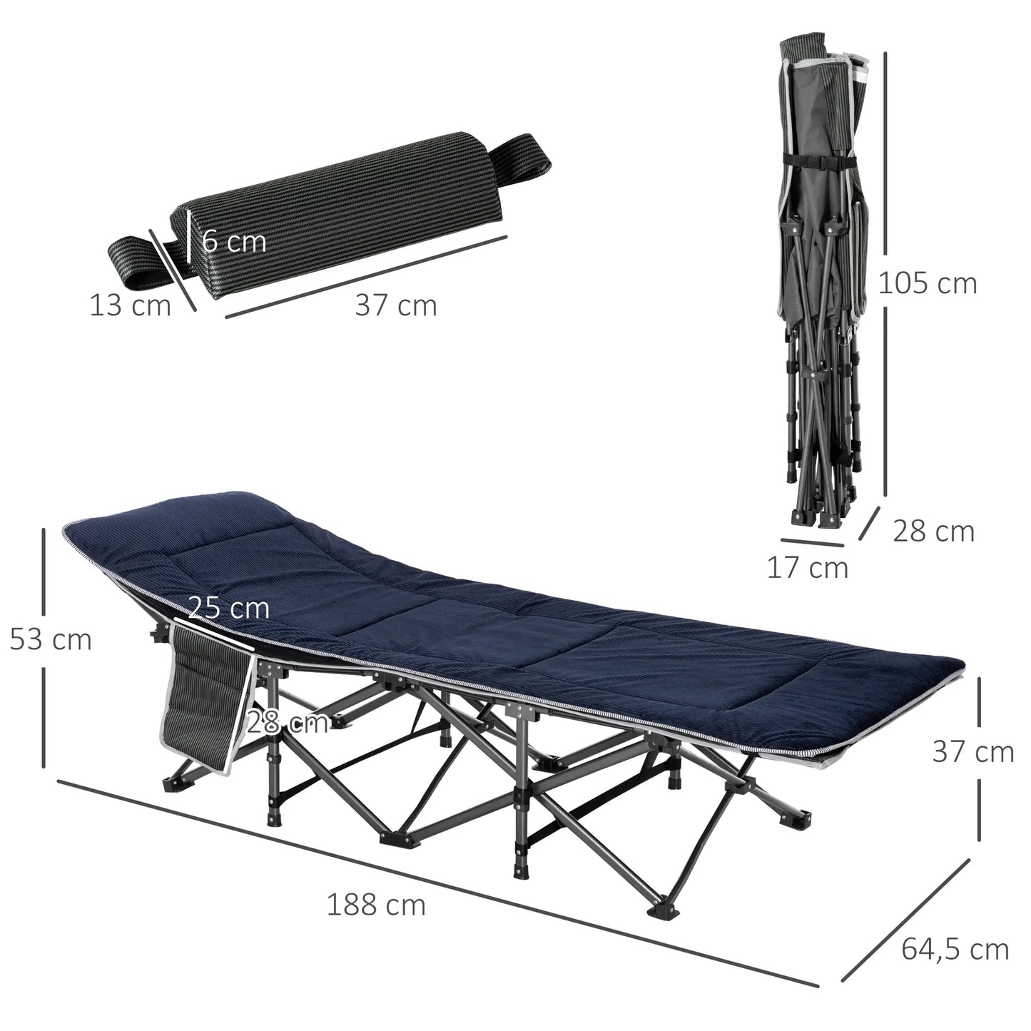 Nancy's Caneva Campingbed - Stretcher - Veldbed - Vouwbed - Blauw - ± 190 x 65 x 55 cm