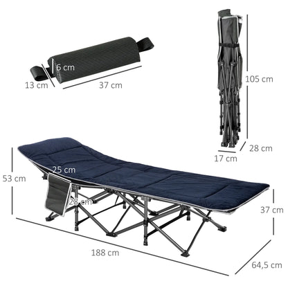 Nancy's Caneva Campingbed - Stretcher - Veldbed - Vouwbed - Blauw - ± 190 x 65 x 55 cm