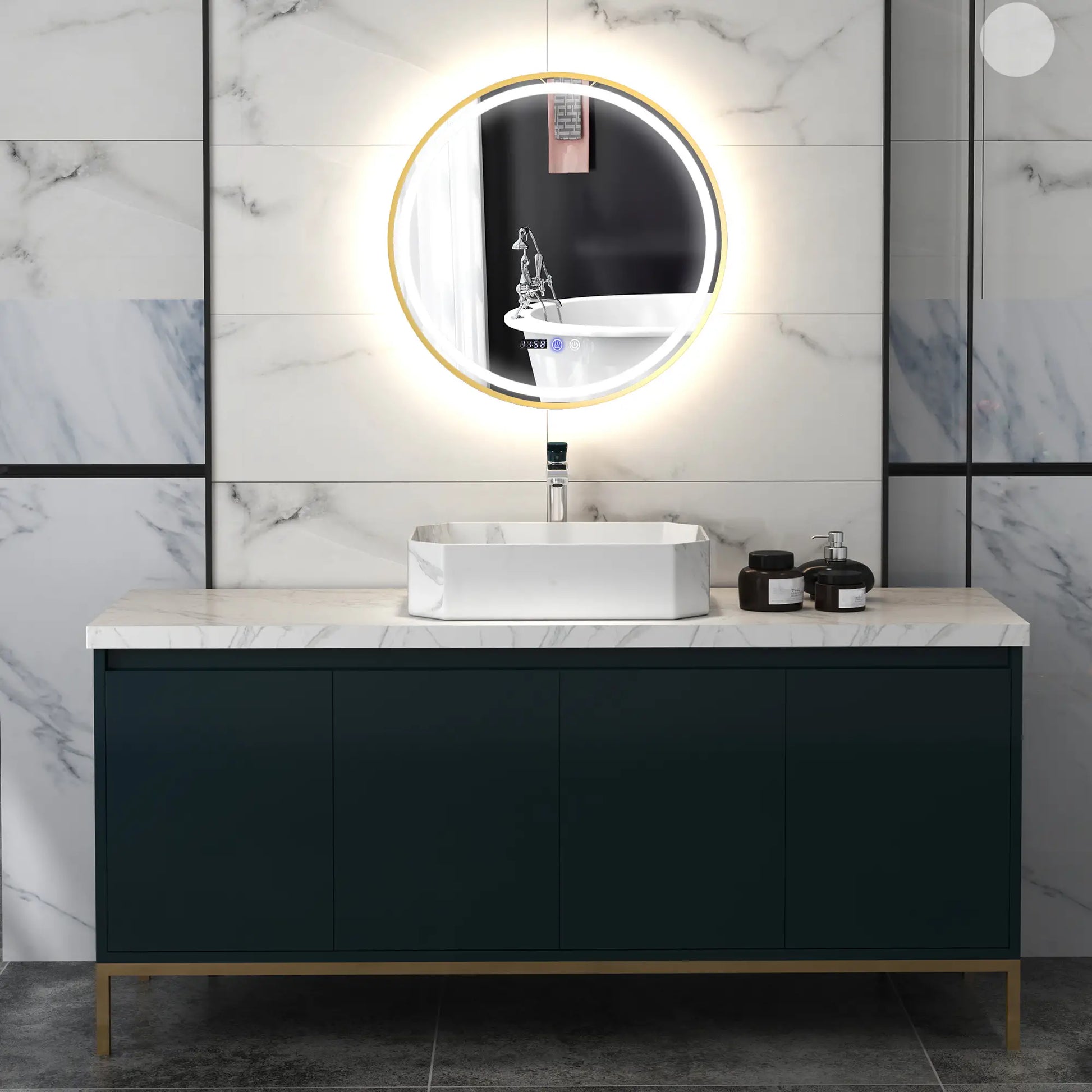 Nancy's Daone Badkamerspiegel - Spiegel met LED-Verlichting - Anticondensfunctie - Goud - Ø60 cm