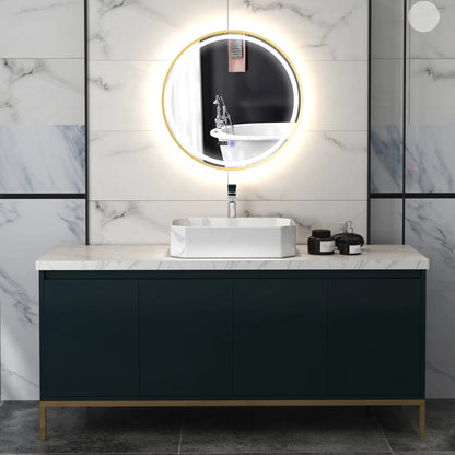 Nancy's Daone Badkamerspiegel - Spiegel met LED-Verlichting - Anticondensfunctie - Goud - Ø60 cm