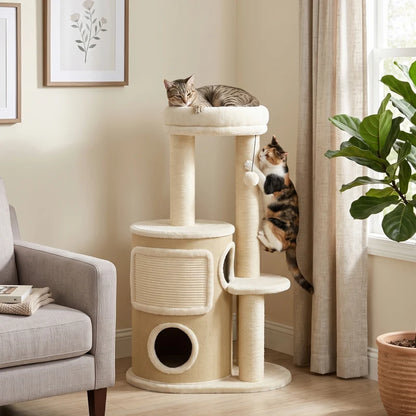 Nancy's Torriana Krabpaal - Klimboom voor katten - Kattenboom met 4 niveaus - Beige - 55 x 39 x 90 cm