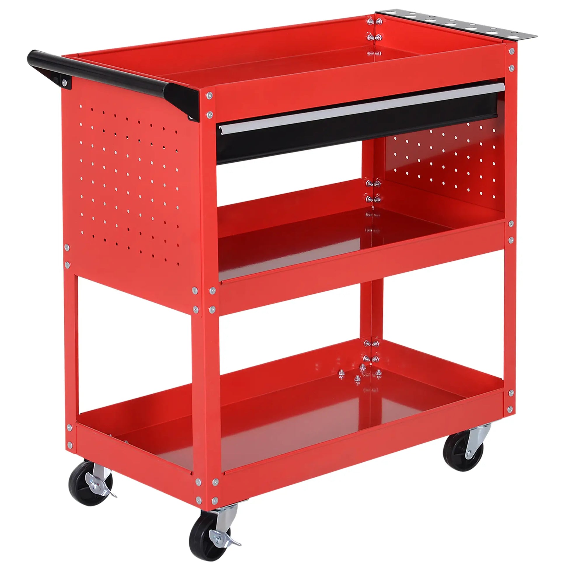 Nancy's Conselve Gereedschapswagen - Gereedschapskast - Gereedschapskist - Rood / Zwart - Staal - ± 80 x 35 x 75 cm