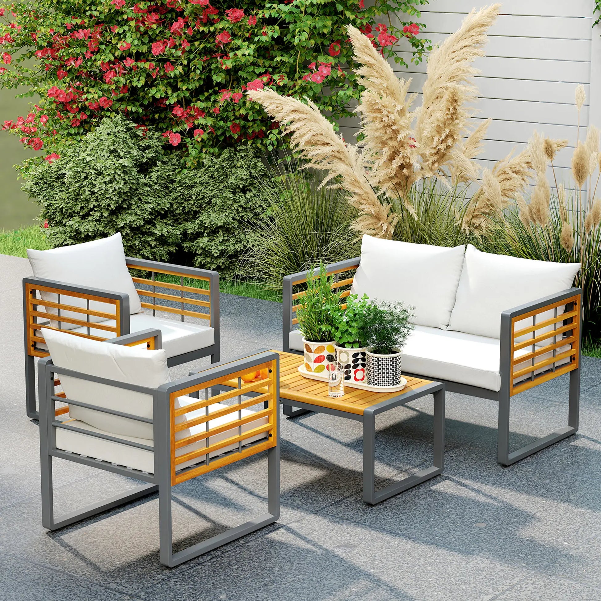 Nancy's Gavirate Loungeset - Tuinset - Tuinmeubelset - Beige / Grijs - Acaciahout