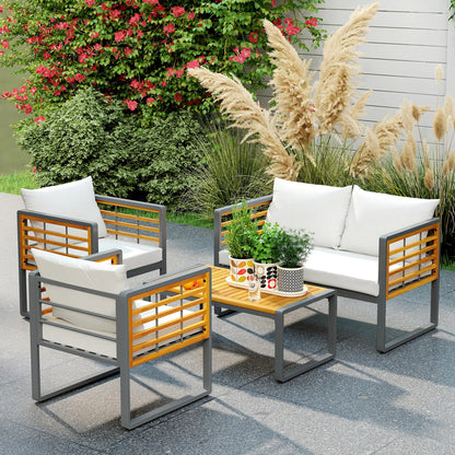 Nancy's Gavirate Loungeset - Tuinset - Tuinmeubelset - Beige / Grijs - Acaciahout