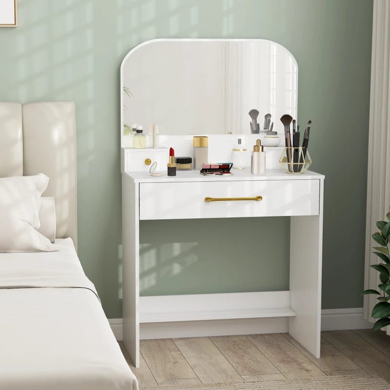 Nancy's Ponsacco Make Up Tafel - Kaptafel - Make-Up Tafel met Spiegel - Wit - 80 x 40 x 135 cm