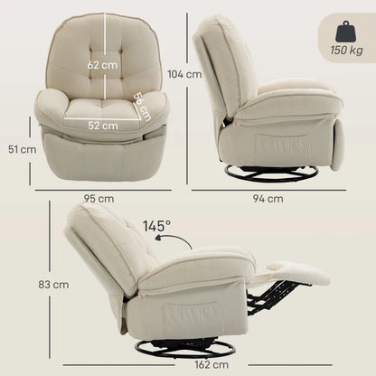Nancy's Teolo Lounge Fauteuil - Relax Stoel - Loungestoel - Draai-, schommel en ligfunctie - Crèmewit - Chenille