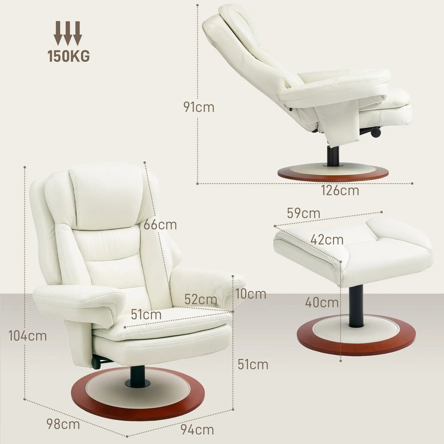 Nancy's Abiul Relaxfauteuil - Relaxstoel - Loungestoel - Ergonomisch - Wit - Kunstleer