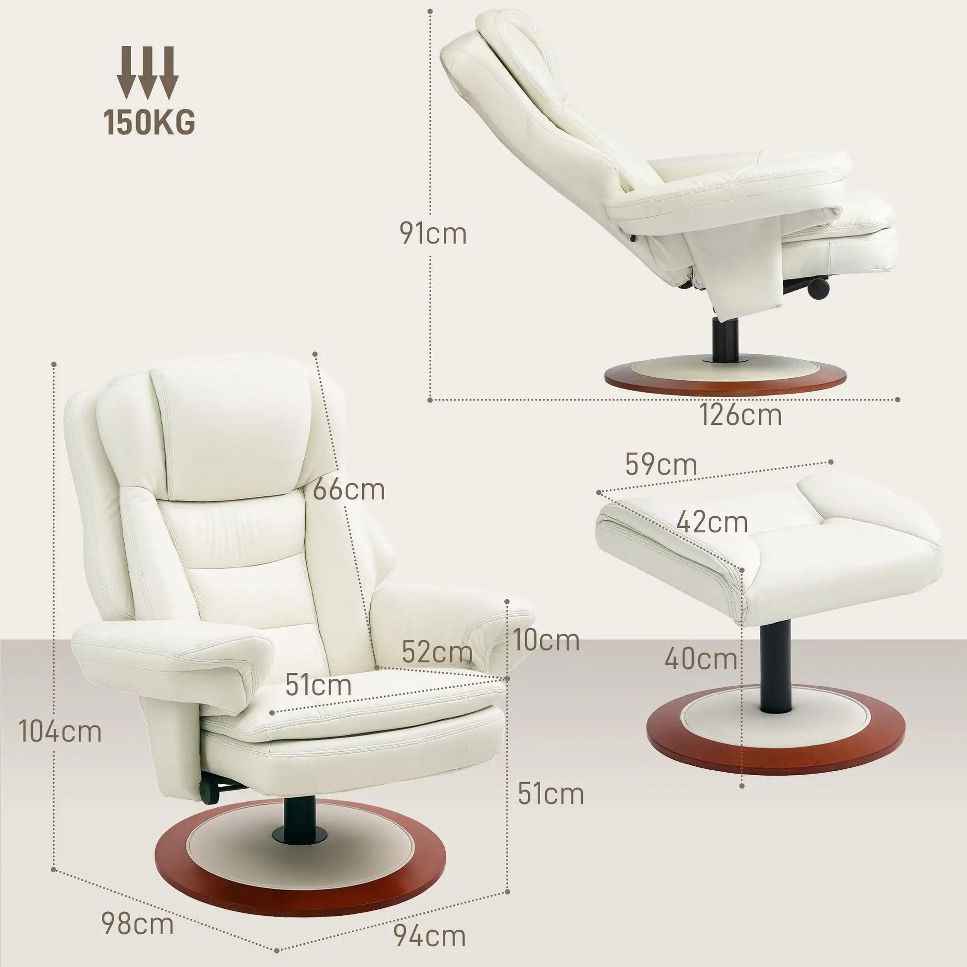 Nancy's Abiul Relaxfauteuil - Relaxstoel - Loungestoel - Ergonomisch - Wit - Kunstleer