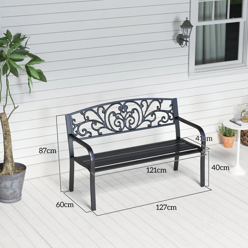 Nancy's Resiutta Tuinbank - Balkonbank - Parkbank - Zwart - Staal - ± 125 x 60 x 85 cm