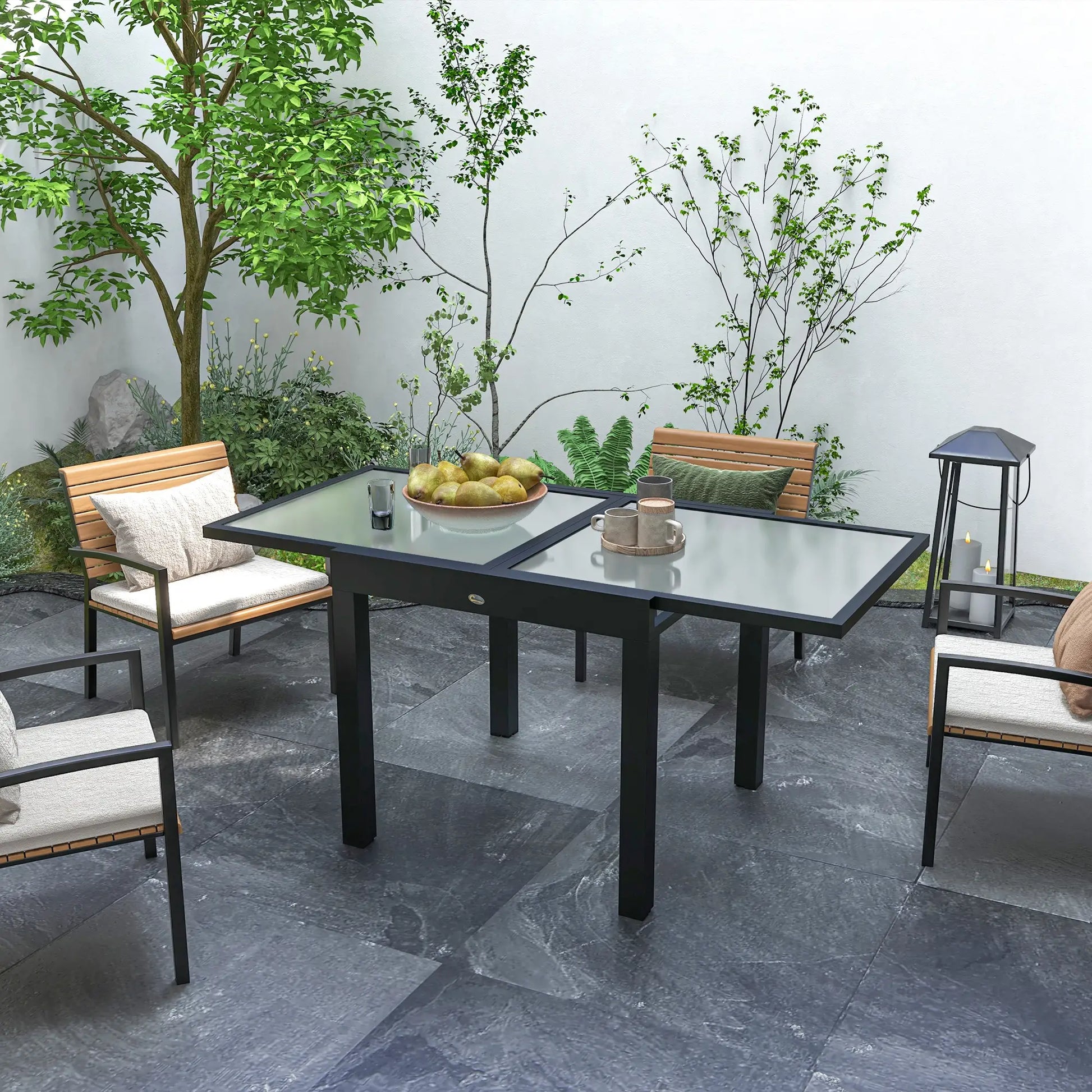 Nancy's Cefalù Tuintafel - Terrastafel - Balkontafel - Verlengbaar - Zwart - Staal / Glas - 160 x 80 x 75 cm
