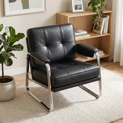 Nancy's Spert Fauteuil - Relaxstoel - Waterafstotend PU-Leer - Zwart / Zilver