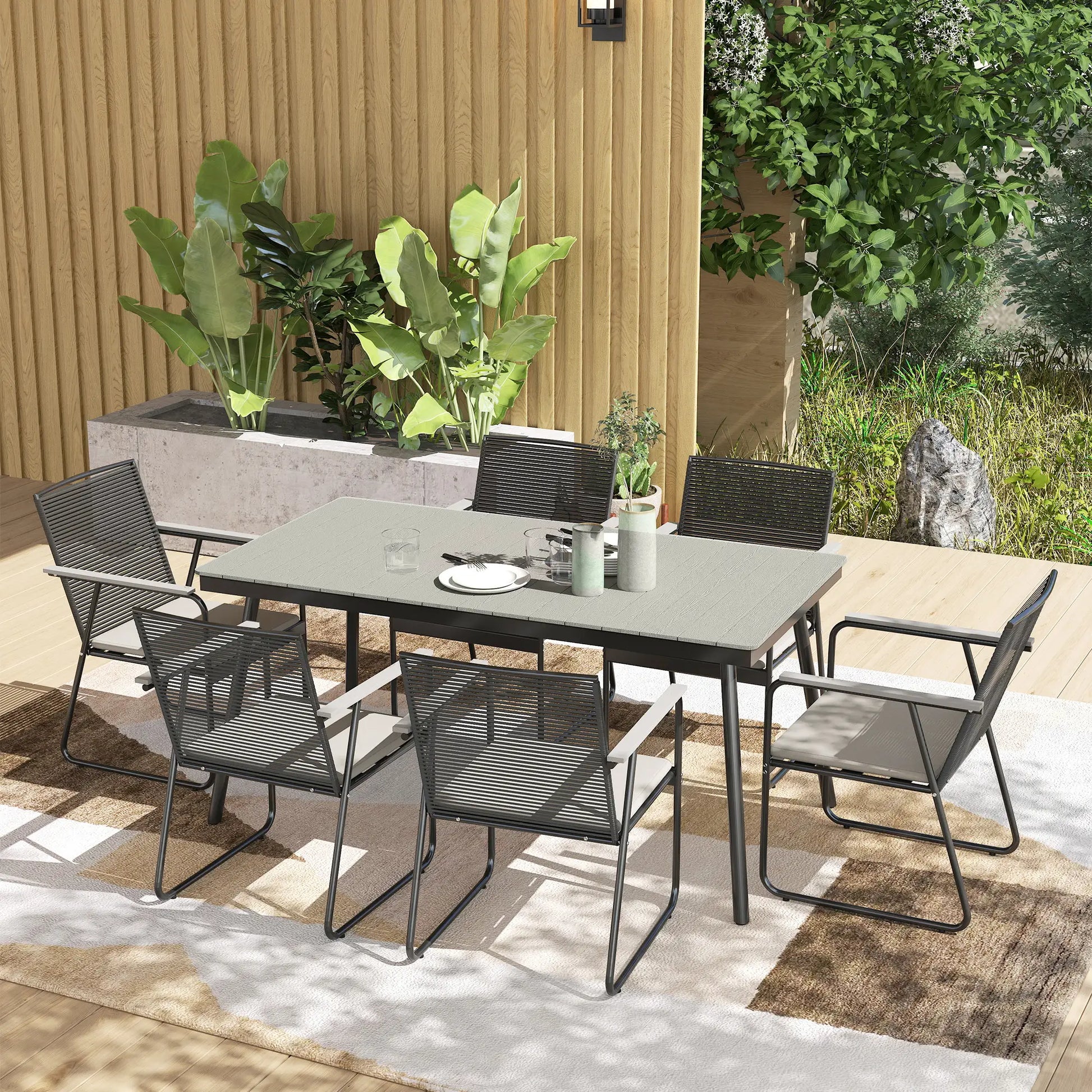 Nancy's Cori Tuinset - Tuinmeubelset - 7-Delige Set voor buiten - Grijs / Zwart
