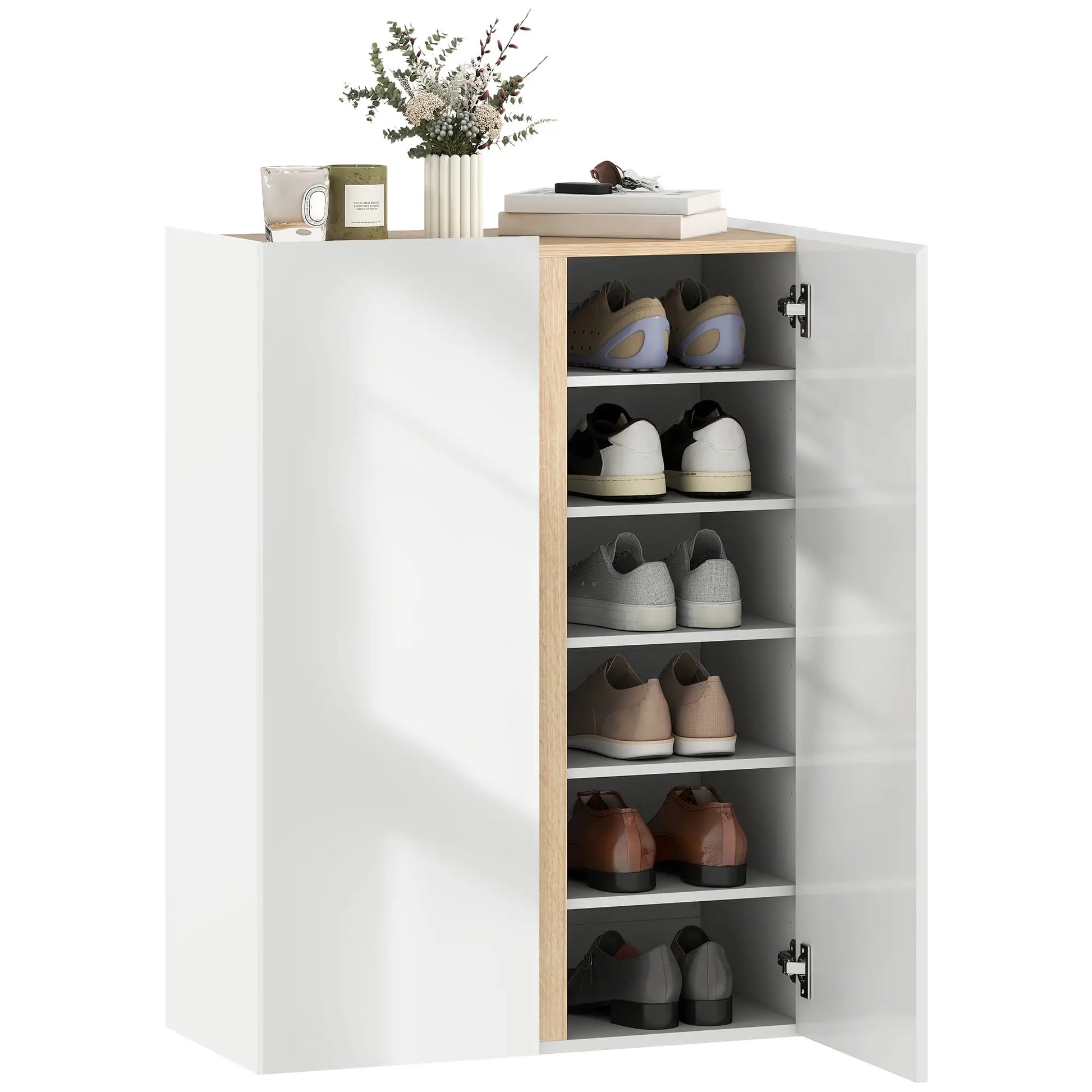 Nancy's Malegno Schoenenkast - Opbergkast voor schoenen - Schoenenrek - Wit / Hout - 70 x 35 x 95 cm