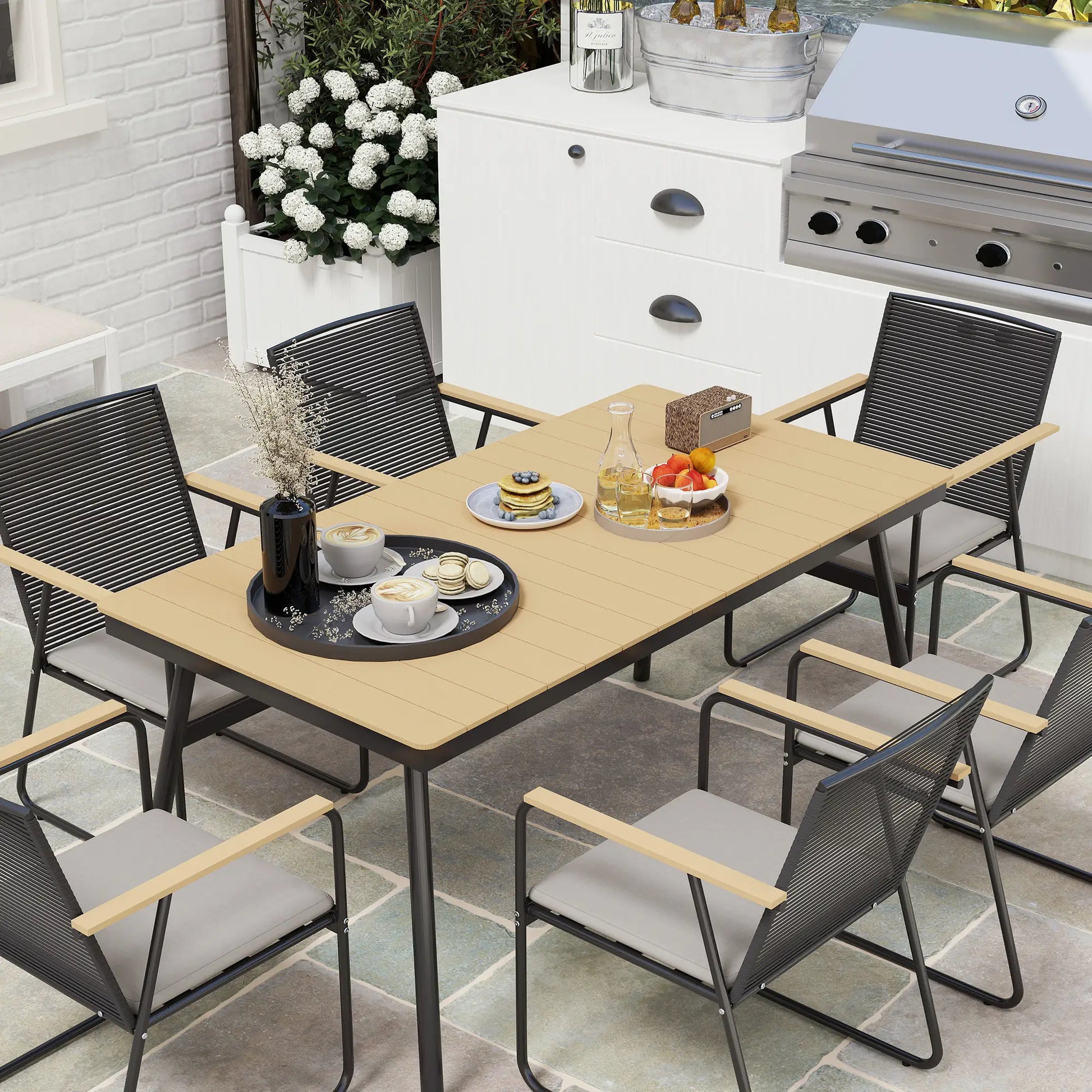 Nancy's Coriano Tuinset - Tuinmeubelset - 7-Delige Set voor buiten - Natuurlijk hout / Zwart