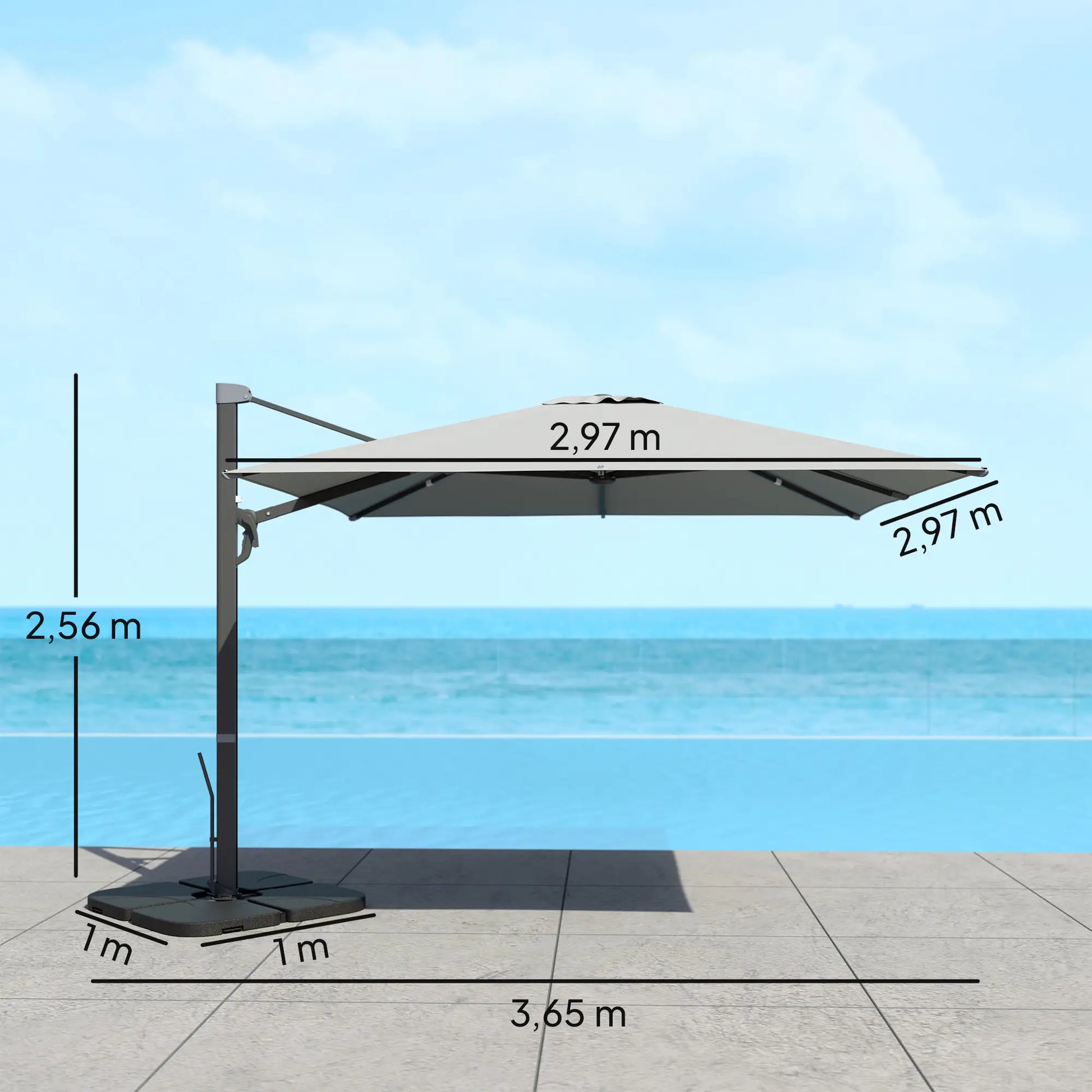 Nancy's Ciampino Parasol - Tuinparasol - Draaibaar en kantelbaar - Grijs - ± Ø 300 cm