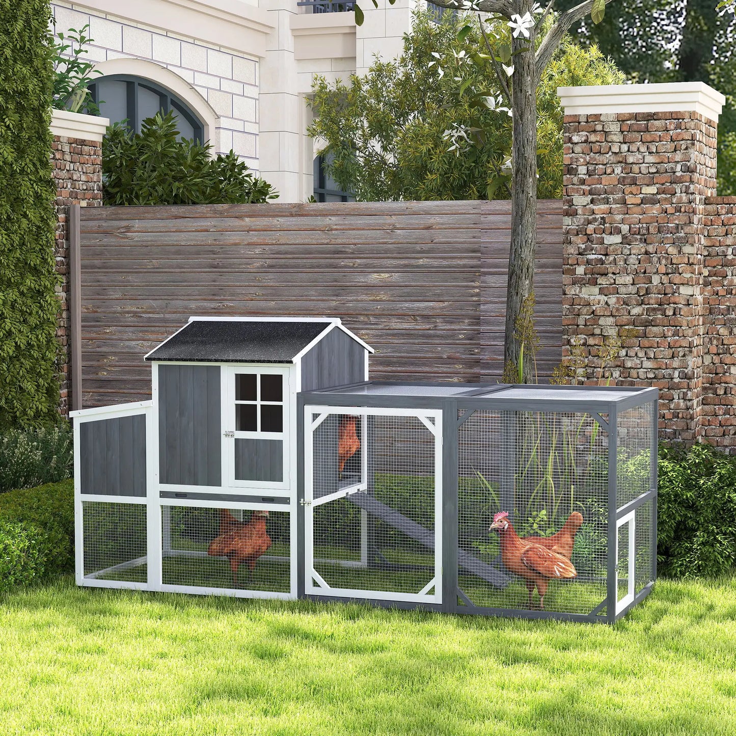 Nancy's Galegos Kippenren - Kippenhok - Dierenverblijf - Buitenverblijf voor dieren - Grijs - Dennenhout - ± 240 x 90 x 115 cm
