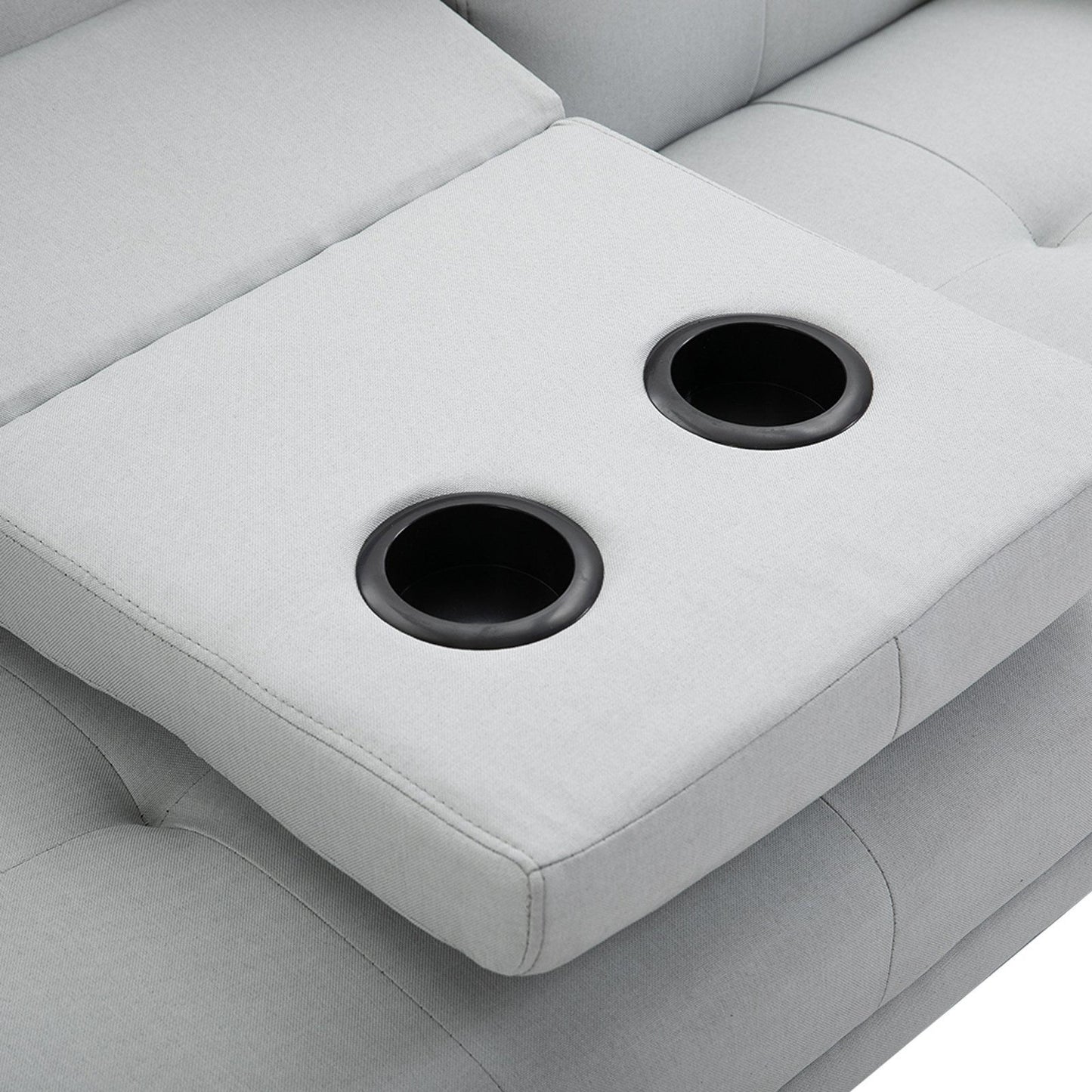 Nancy's Bellevue Slaapbank - 3-zitsbank - Logeerbed opklapbaar - Bekerhouder - Linnenlook / Stof - Lichtgrijs - ± 180 x 80 x 80 cm