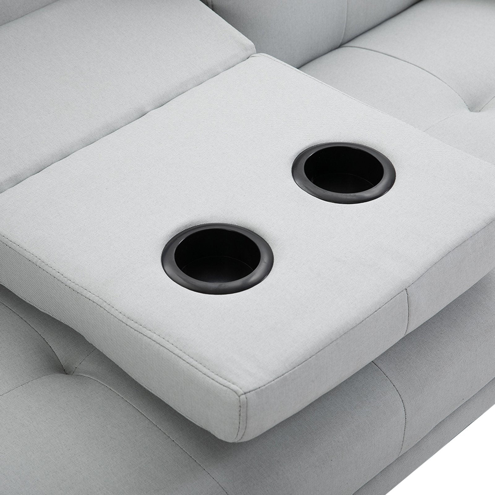 Nancy's Bellevue Slaapbank - 3-zitsbank - Logeerbed opklapbaar - Bekerhouder - Linnenlook / Stof - Lichtgrijs - ± 180 x 80 x 80 cm