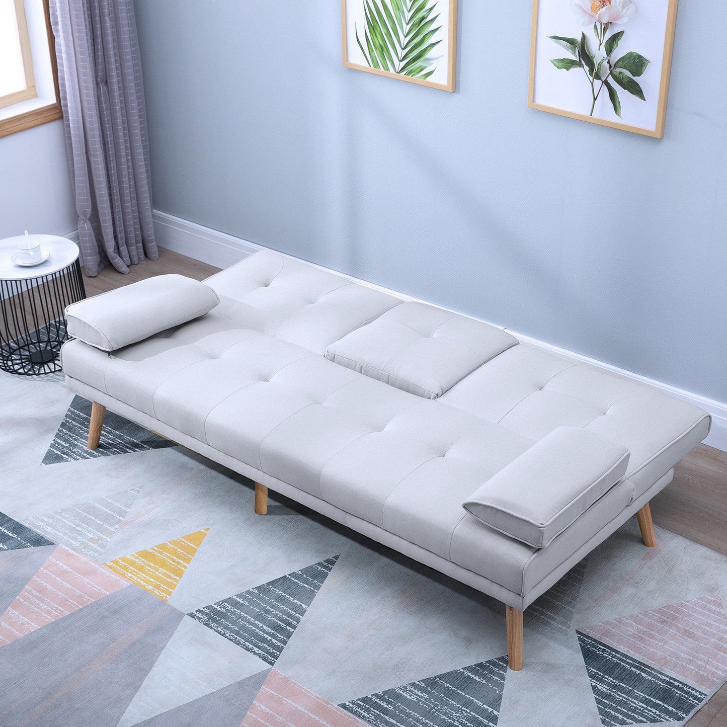 Nancy's Bellevue Slaapbank - 3-zitsbank - Logeerbed opklapbaar - Bekerhouder - Linnenlook / Stof - Lichtgrijs - ± 180 x 80 x 80 cm